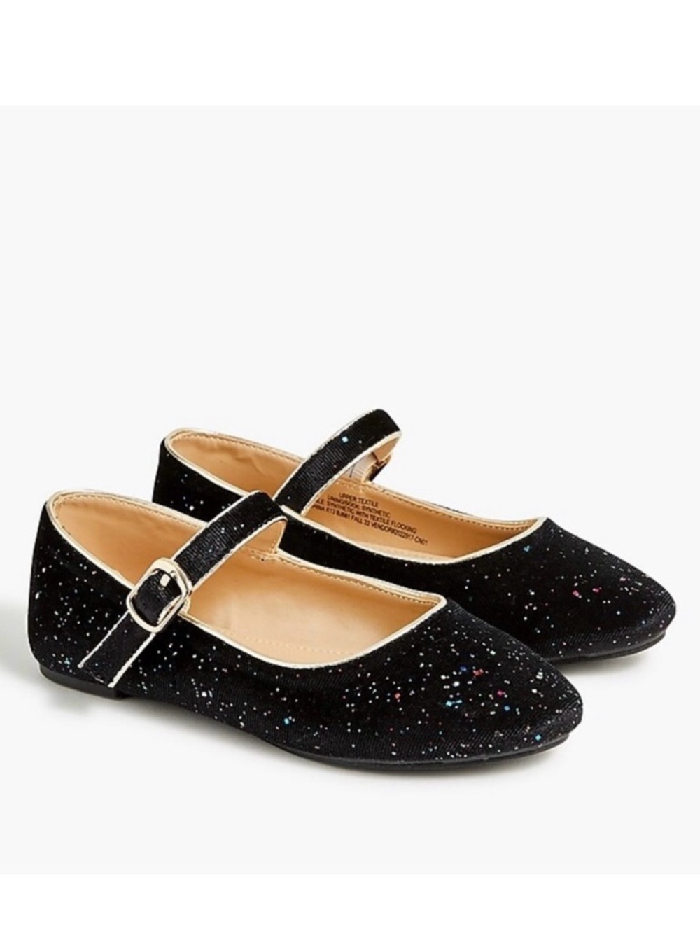 J. Crew Black Glitter Mary Jane Flats with Multicolor Speckles